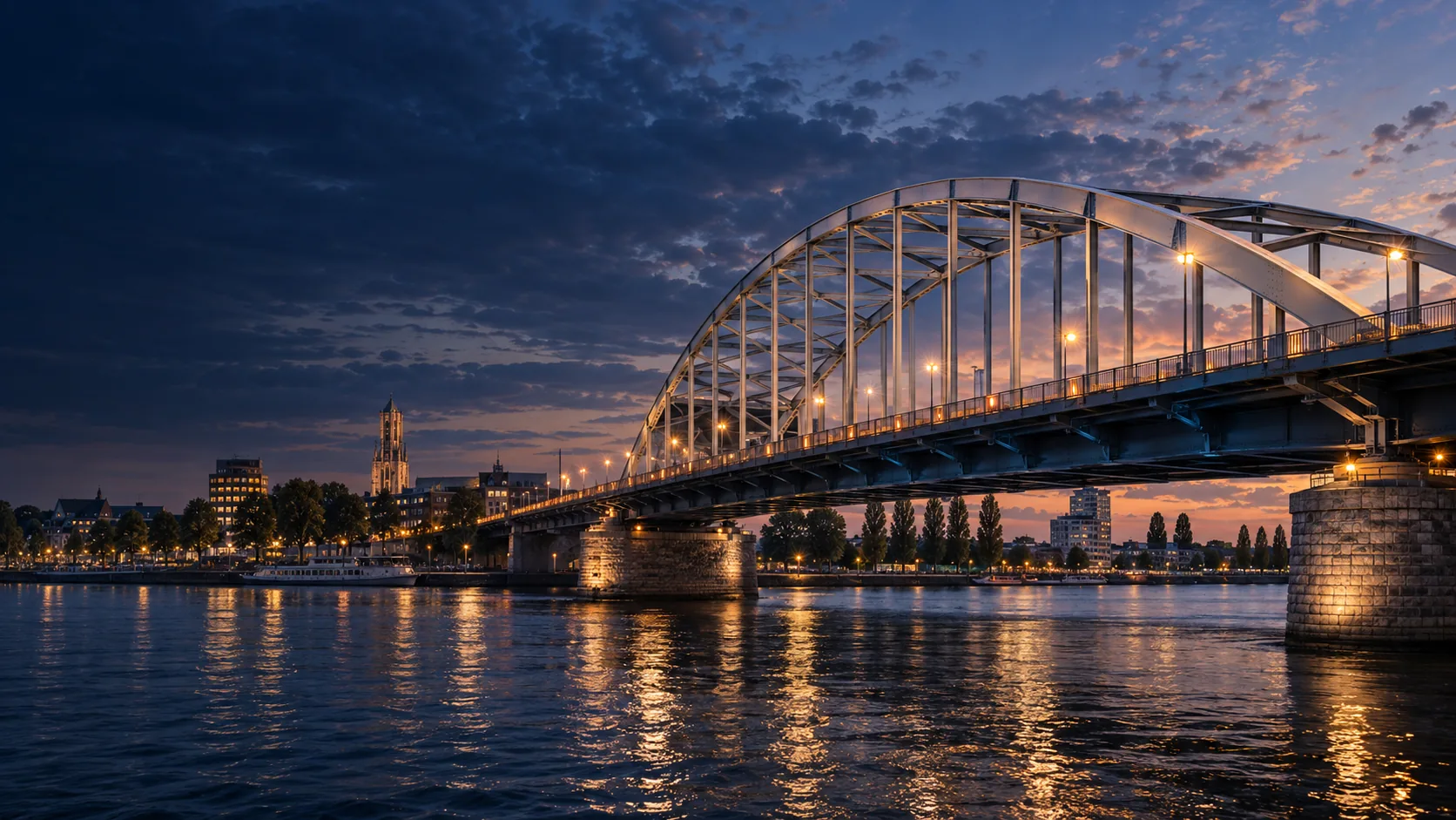 AI visual impression of the John Frost Bridge in Arnhem at dusk